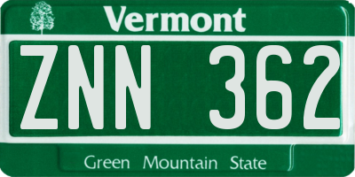 VT license plate ZNN362