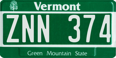 VT license plate ZNN374