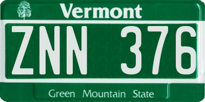 VT license plate ZNN376