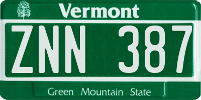 VT license plate ZNN387