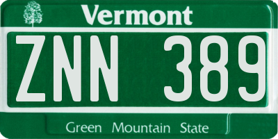 VT license plate ZNN389