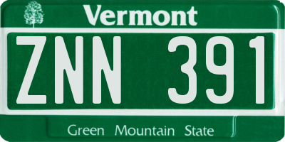 VT license plate ZNN391