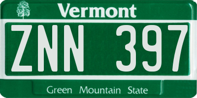 VT license plate ZNN397
