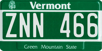 VT license plate ZNN466
