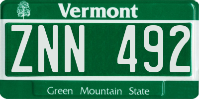 VT license plate ZNN492
