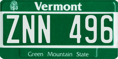 VT license plate ZNN496