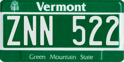 VT license plate ZNN522