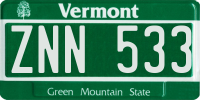 VT license plate ZNN533
