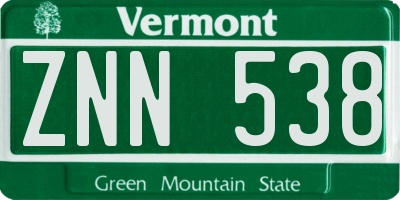 VT license plate ZNN538