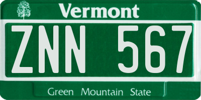 VT license plate ZNN567