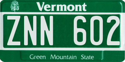 VT license plate ZNN602