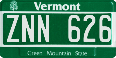 VT license plate ZNN626