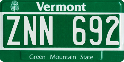 VT license plate ZNN692