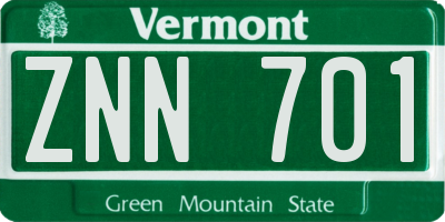 VT license plate ZNN701
