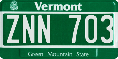 VT license plate ZNN703