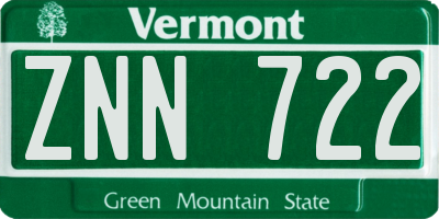 VT license plate ZNN722