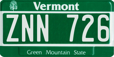VT license plate ZNN726