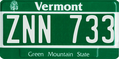 VT license plate ZNN733