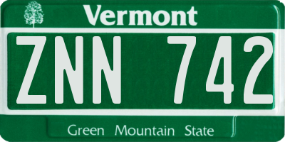 VT license plate ZNN742