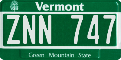 VT license plate ZNN747