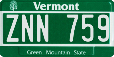 VT license plate ZNN759
