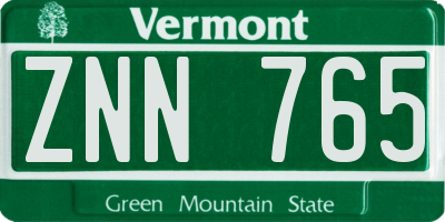 VT license plate ZNN765