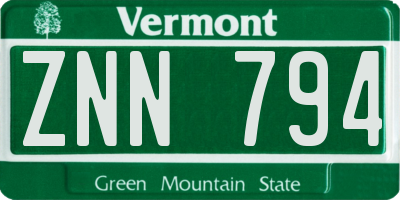 VT license plate ZNN794