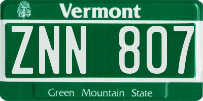 VT license plate ZNN807
