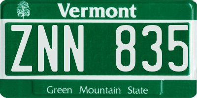 VT license plate ZNN835