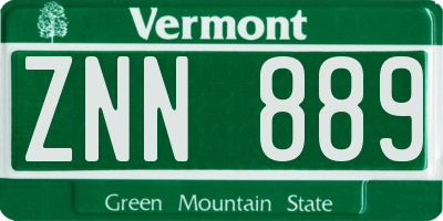 VT license plate ZNN889
