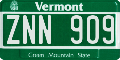 VT license plate ZNN909
