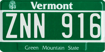 VT license plate ZNN916