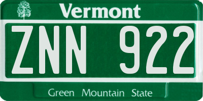 VT license plate ZNN922