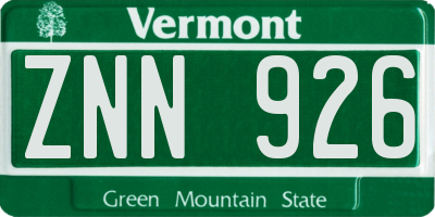 VT license plate ZNN926