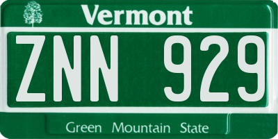 VT license plate ZNN929