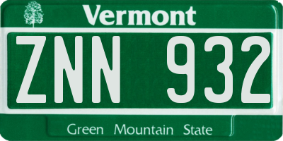 VT license plate ZNN932