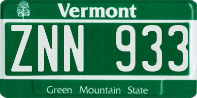 VT license plate ZNN933