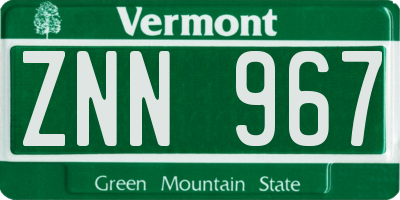 VT license plate ZNN967