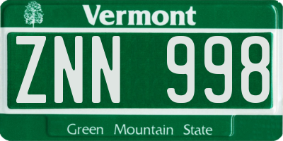 VT license plate ZNN998