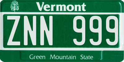 VT license plate ZNN999