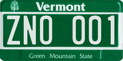 VT license plate ZNO001