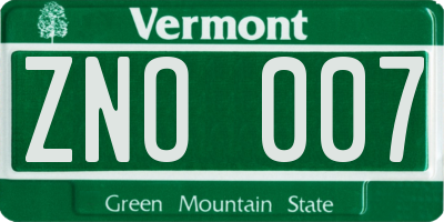 VT license plate ZNO007