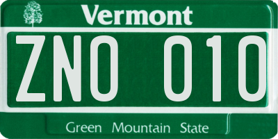 VT license plate ZNO010
