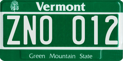 VT license plate ZNO012