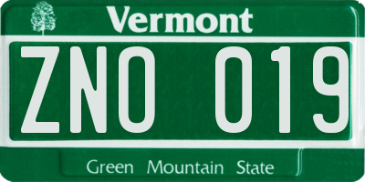 VT license plate ZNO019
