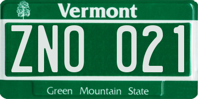VT license plate ZNO021