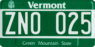 VT license plate ZNO025
