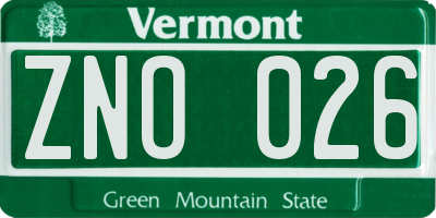 VT license plate ZNO026