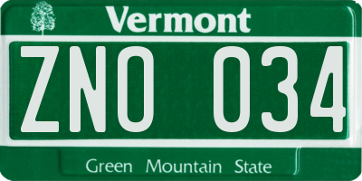 VT license plate ZNO034