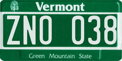 VT license plate ZNO038